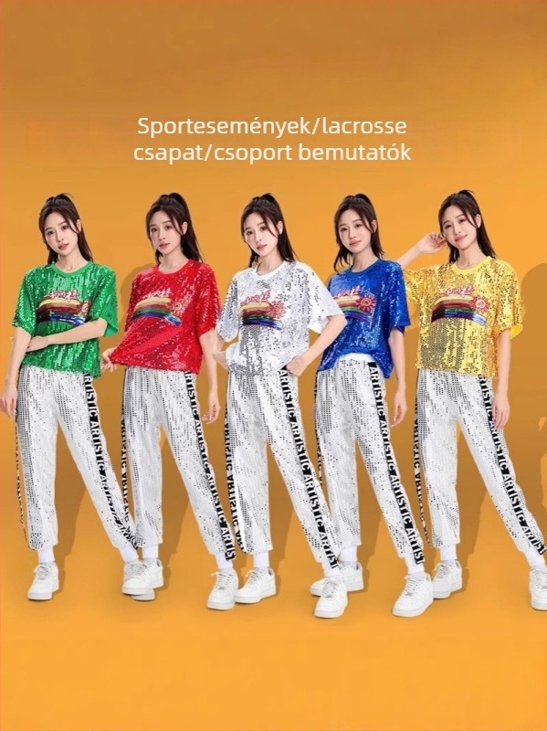 Női táncruha szett strasszokkal, square dance/jazz/modern tánchoz; spandex anyag, 50–70% elasztán, 2025 tavasz