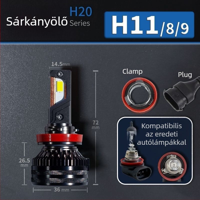 LED autófényszórók, alacsony fényszóró, kompatibilis H1/4/7/11/9005/9012, 12V, 80–90W