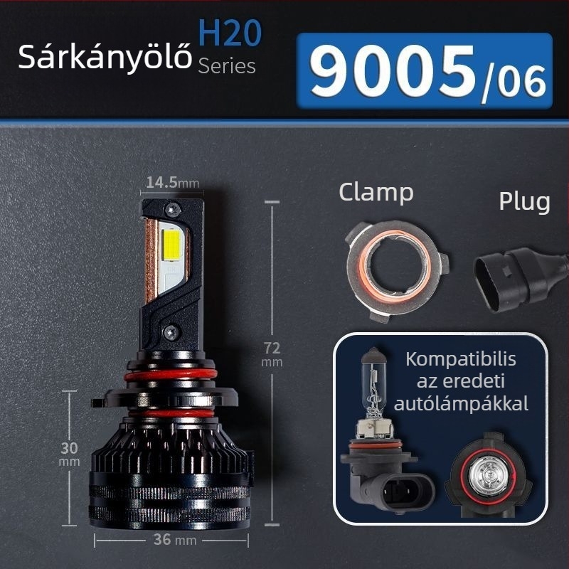 LED autófényszórók, alacsony fényszóró, kompatibilis H1/4/7/11/9005/9012, 12V, 80–90W