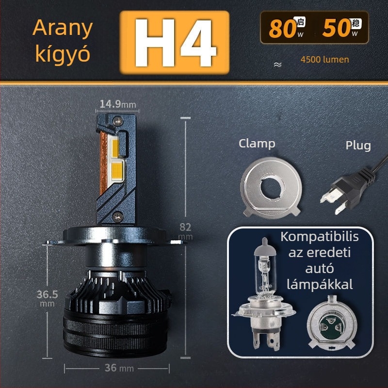 LED autófényszórók, alacsony fényszóró, kompatibilis H1/4/7/11/9005/9012, 12V, 80–90W