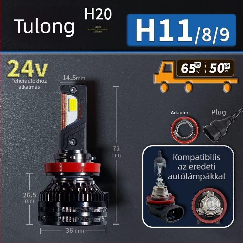 LED autófényszórók, alacsony fényszóró, kompatibilis H1/4/7/11/9005/9012, 12V, 80–90W