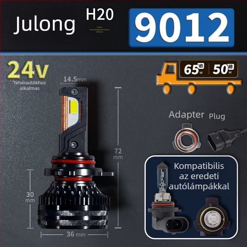LED autófényszórók, alacsony fényszóró, kompatibilis H1/4/7/11/9005/9012, 12V, 80–90W