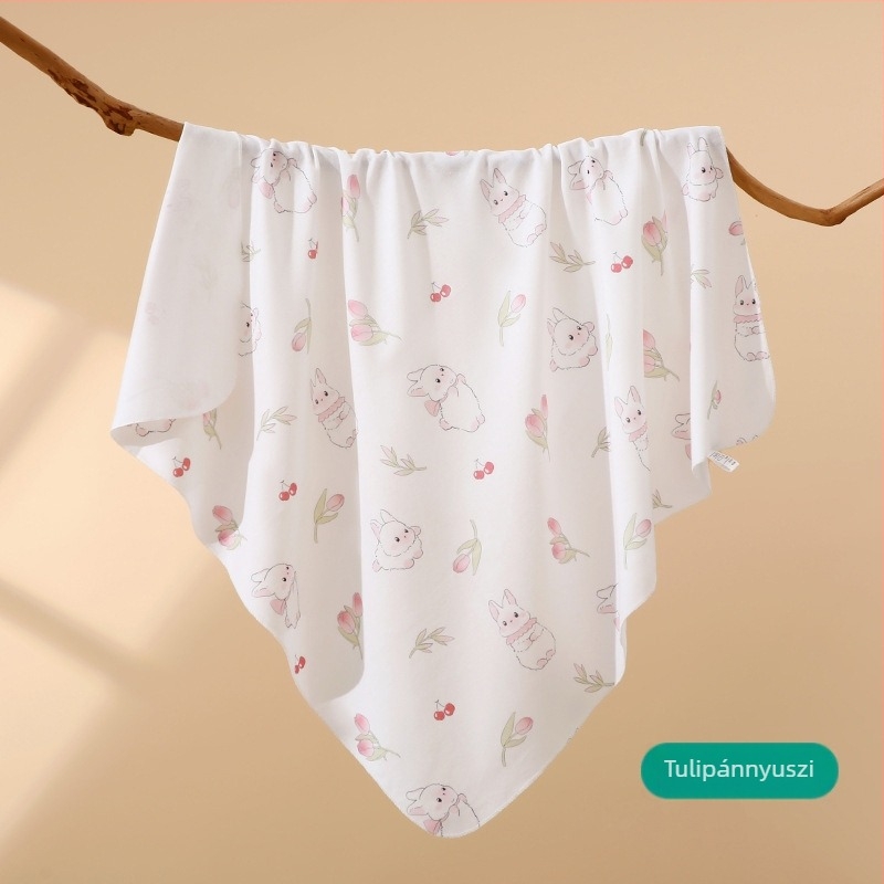 Újszülött pamut swaddle kendő, mintás karikával, könnyű tavasz-nyár, biztonsági osztály A, 0–12 hónaposaknak