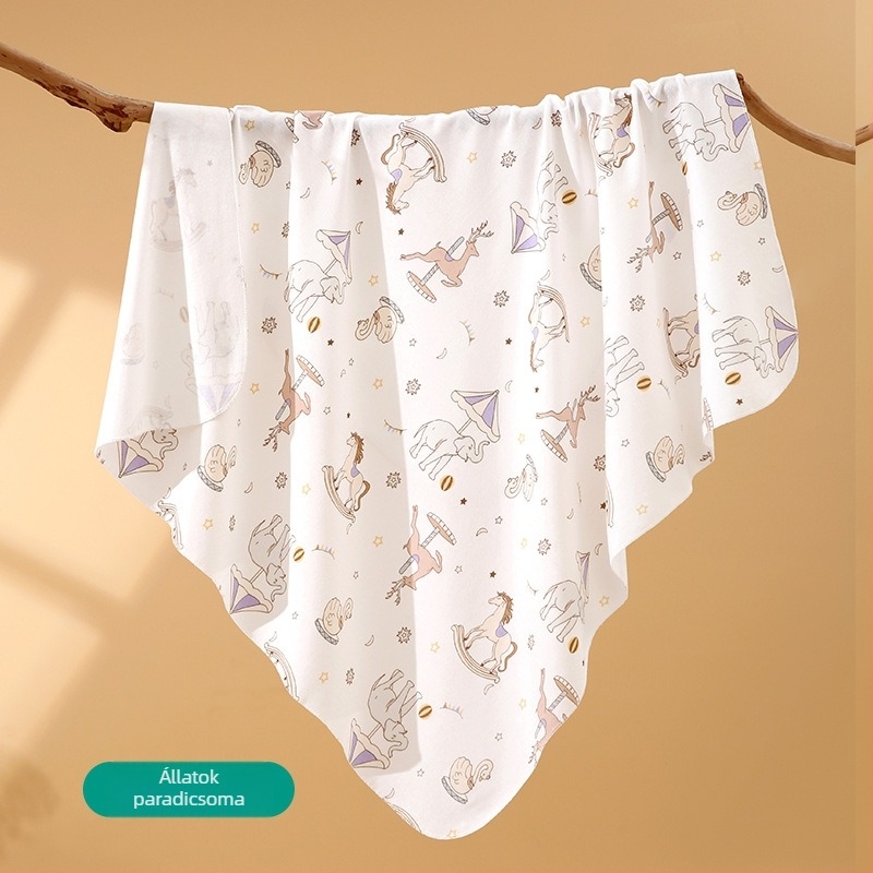 Újszülött pamut swaddle kendő, mintás karikával, könnyű tavasz-nyár, biztonsági osztály A, 0–12 hónaposaknak
