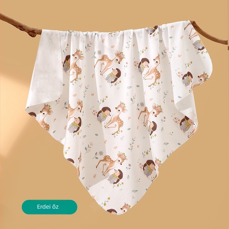 Újszülött pamut swaddle kendő, mintás karikával, könnyű tavasz-nyár, biztonsági osztály A, 0–12 hónaposaknak