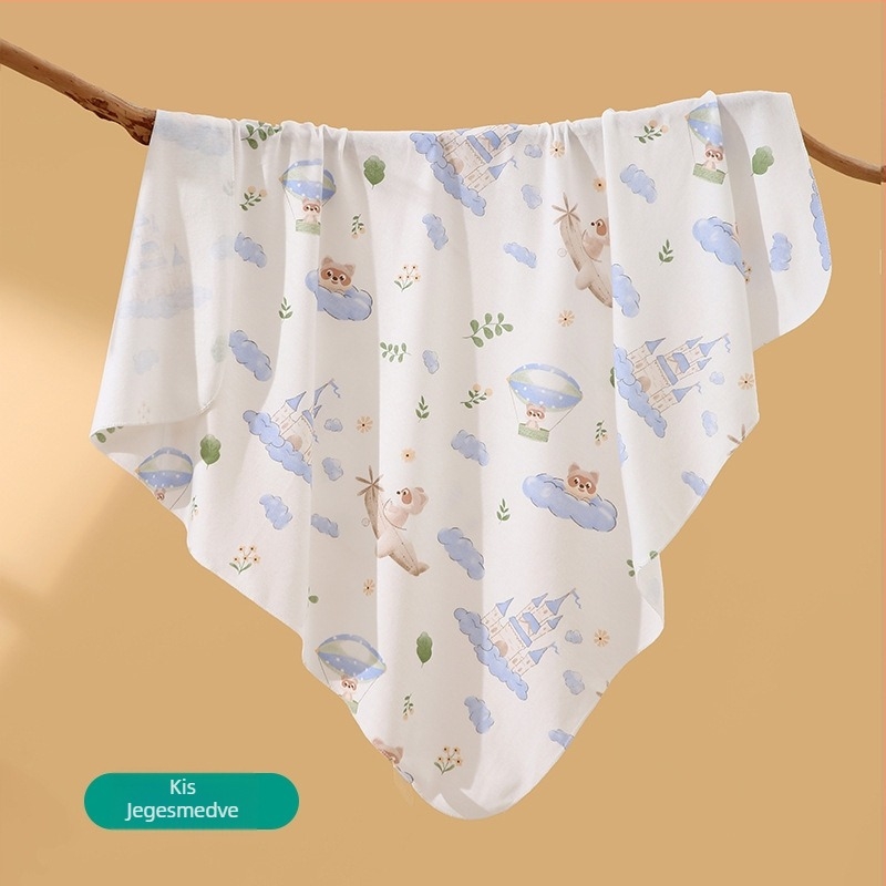 Újszülött pamut swaddle kendő, mintás karikával, könnyű tavasz-nyár, biztonsági osztály A, 0–12 hónaposaknak