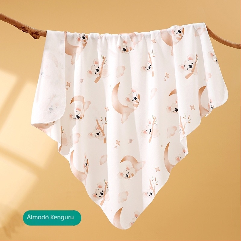 Újszülött pamut swaddle kendő, mintás karikával, könnyű tavasz-nyár, biztonsági osztály A, 0–12 hónaposaknak