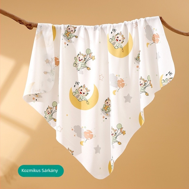 Újszülött pamut swaddle kendő, mintás karikával, könnyű tavasz-nyár, biztonsági osztály A, 0–12 hónaposaknak