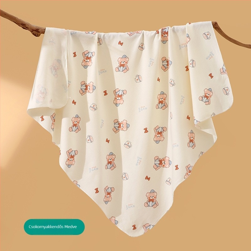 Újszülött pamut swaddle kendő, mintás karikával, könnyű tavasz-nyár, biztonsági osztály A, 0–12 hónaposaknak