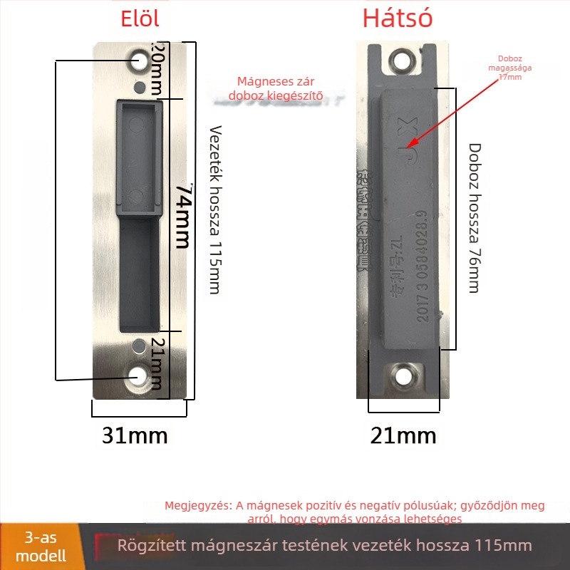 Mágneses zártest vezetődarab ajtókerethez, univerzális kompatibilitás, 201 rozsdamentes acél, tömeg 50 g, modell vezető elem mágneses zárhoz, könnyű lux stílus