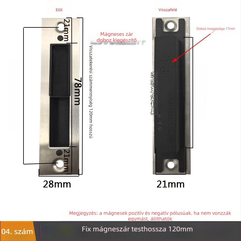 Mágneses zártest vezetődarab ajtókerethez, univerzális kompatibilitás, 201 rozsdamentes acél, tömeg 50 g, modell vezető elem mágneses zárhoz, könnyű lux stílus