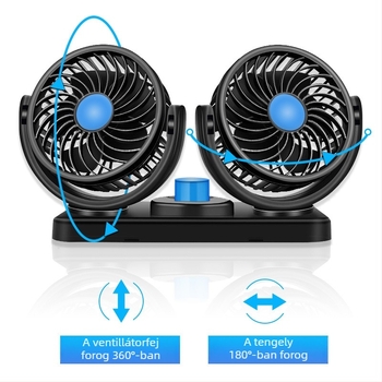 Autóventilátor, 12V/24V/USB, kétfejű, 10W, Modell DCFAN