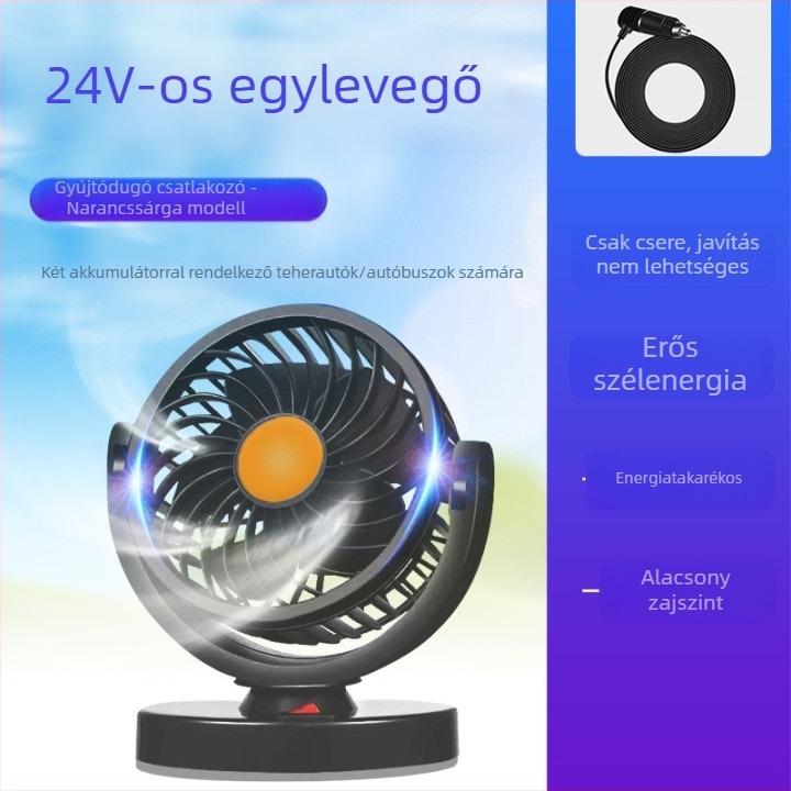 Autóventilátor, 12V/24V/USB, kétfejű, 10W, Modell DCFAN