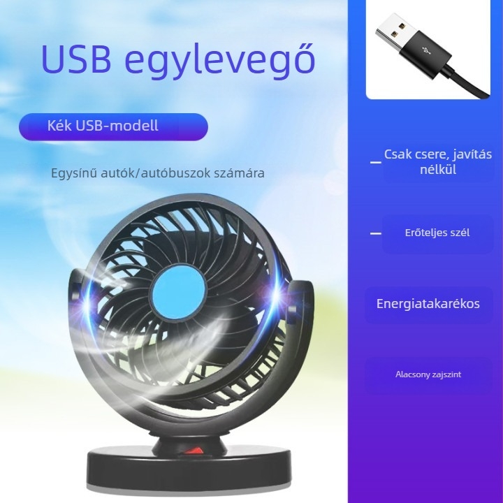 Autóventilátor, 12V/24V/USB, kétfejű, 10W, Modell DCFAN
