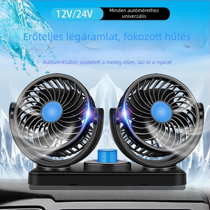 Autóventilátor, 12V/24V/USB, kétfejű, 10W, Modell DCFAN