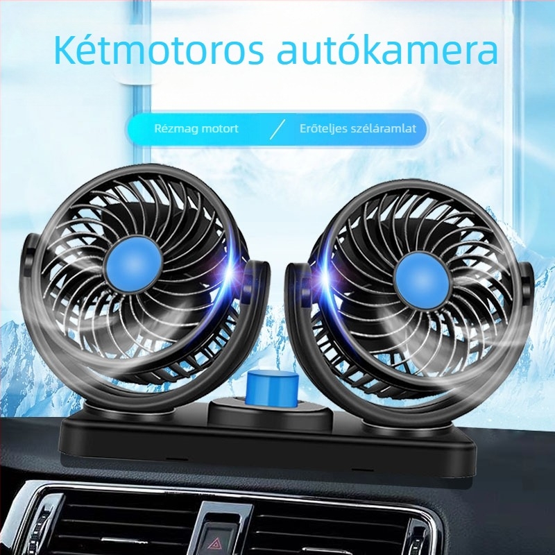 Autóventilátor, 12V/24V/USB, kétfejű, 10W, Modell DCFAN