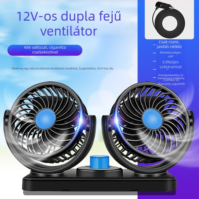 Autóventilátor, 12V/24V/USB, kétfejű, 10W, Modell DCFAN