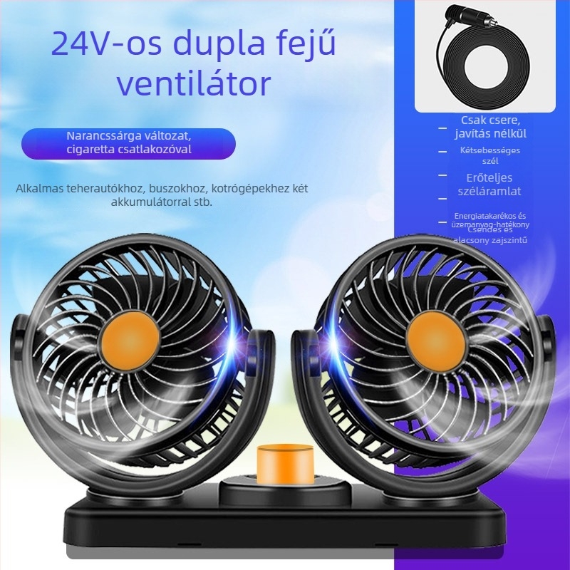 Autóventilátor, 12V/24V/USB, kétfejű, 10W, Modell DCFAN