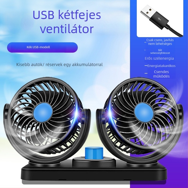 Autóventilátor, 12V/24V/USB, kétfejű, 10W, Modell DCFAN