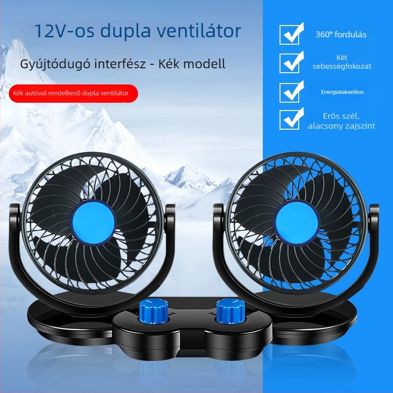 Autóventilátor, 12V/24V/USB, kétfejű, 10W, Modell DCFAN