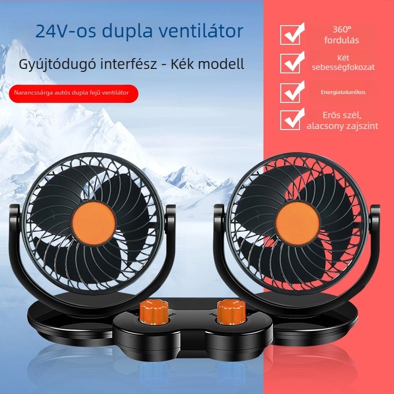 Autóventilátor, 12V/24V/USB, kétfejű, 10W, Modell DCFAN