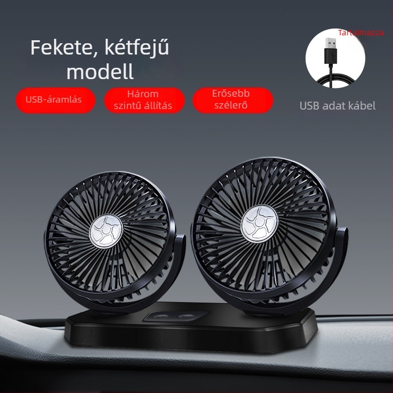Autóventilátor, 12V/24V/USB, kétfejű, 10W, Modell DCFAN
