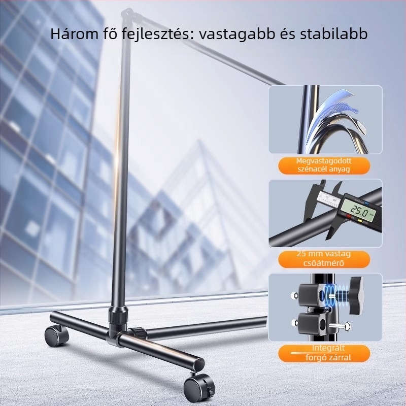 Kétoszlopos megerősített hátteretartó állvány, hordozható kerekekkel, termékfotózáshoz és élő közvetítéshez