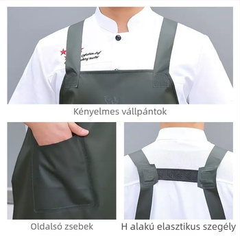 PU anyagú ujjatlan kötény, olaj- és foltálló, modern minimalista stílus, egyszínű
