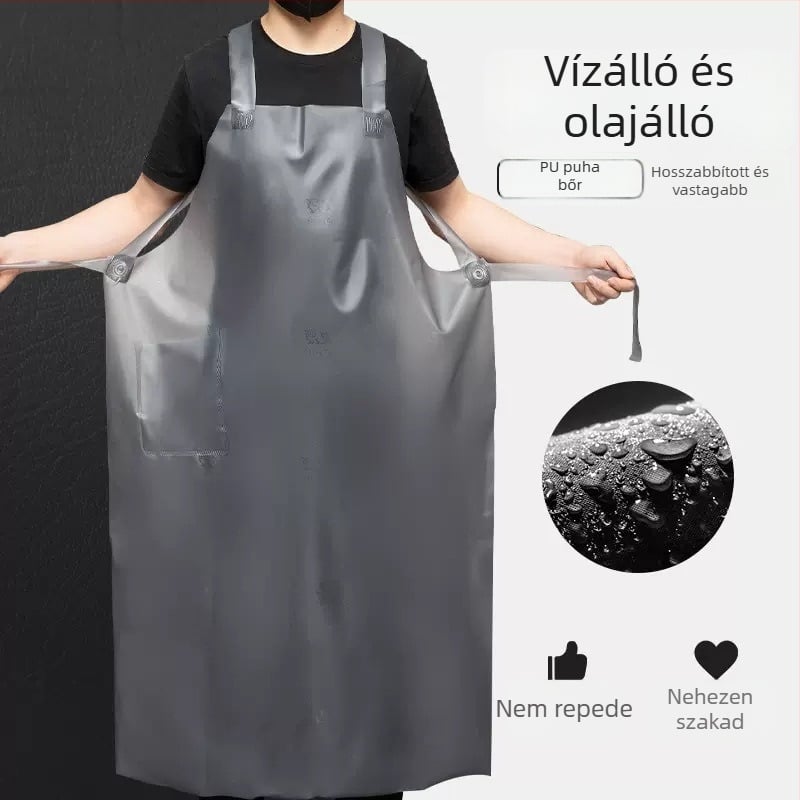 PU anyagú ujjatlan kötény, olaj- és foltálló, modern minimalista stílus, egyszínű