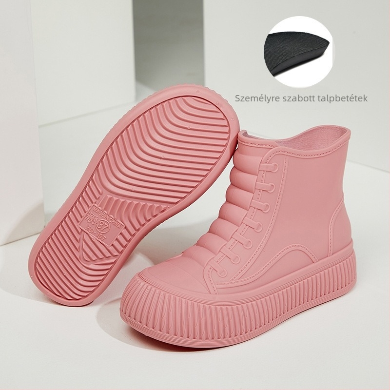 Női PVC esőcsizmák, alacsony cső, vastagabb kivitel, sík sarka, slip-on