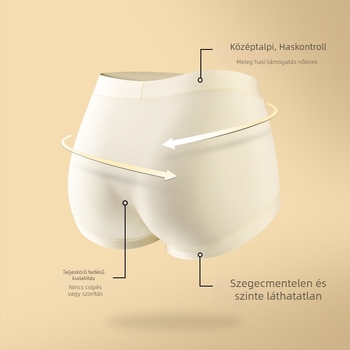 Női pamut alsónemű - lélegző, hasforma, antibakteriális; középmagas derekú; kötött anyag; 80–90% regenerált cellulózrost a lágyék környékén; 90–95% pamut