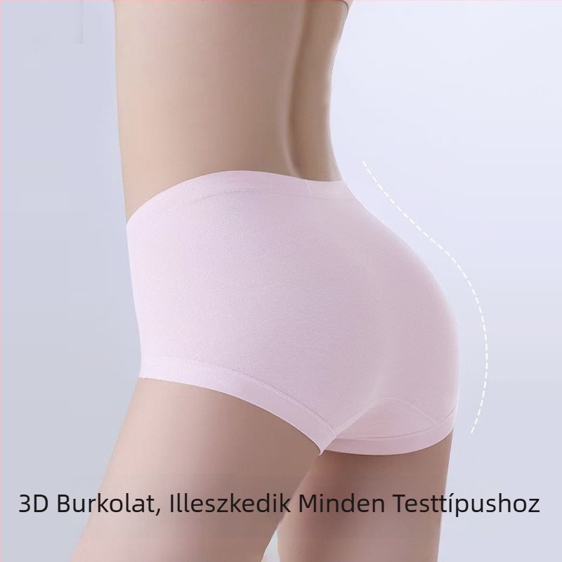 Női pamut alsónemű - lélegző, hasforma, antibakteriális; középmagas derekú; kötött anyag; 80–90% regenerált cellulózrost a lágyék környékén; 90–95% pamut