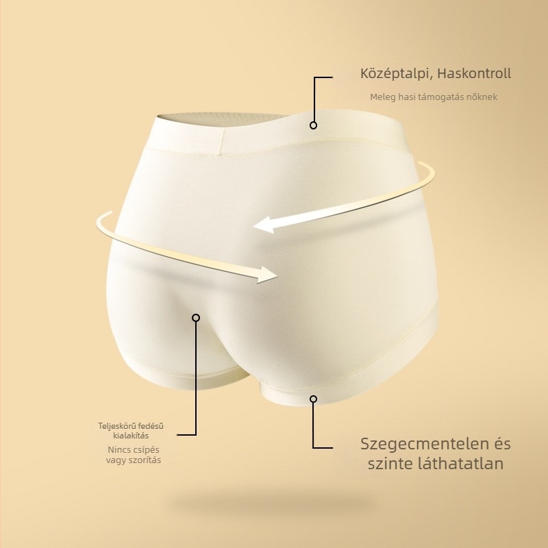 Női pamut alsónemű - lélegző, hasforma, antibakteriális; középmagas derekú; kötött anyag; 80–90% regenerált cellulózrost a lágyék környékén; 90–95% pamut