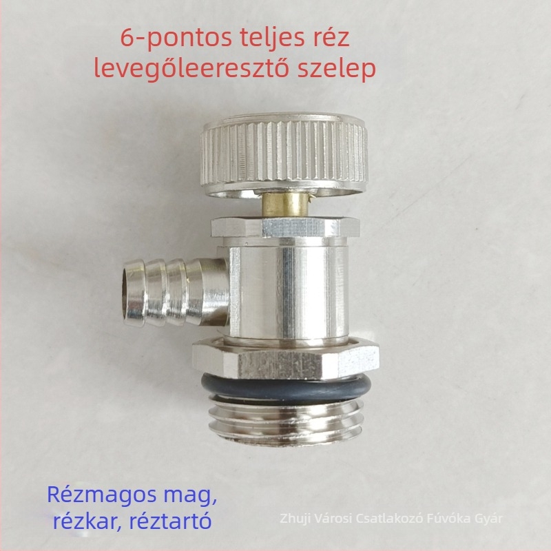 Radiátor leeresztő csap csavaros kapcsolattal — réz, nikkelezett bevonat, 0–100°C működési hőmérséklet, víz közeghez