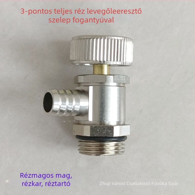 Radiátor leeresztő csap csavaros kapcsolattal — réz, nikkelezett bevonat, 0–100°C működési hőmérséklet, víz közeghez