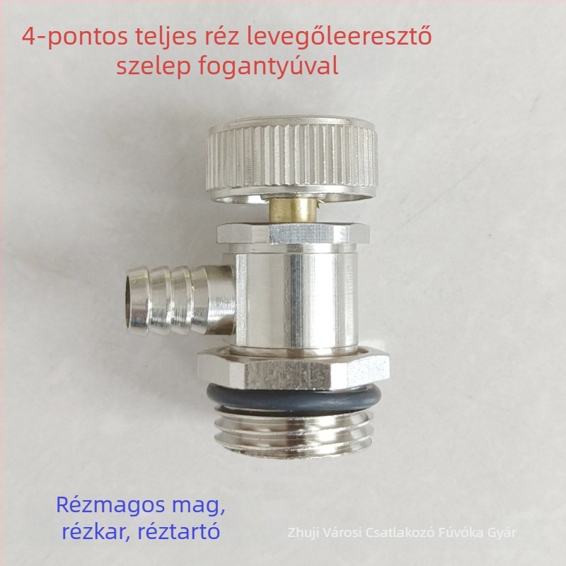 Radiátor leeresztő csap csavaros kapcsolattal — réz, nikkelezett bevonat, 0–100°C működési hőmérséklet, víz közeghez