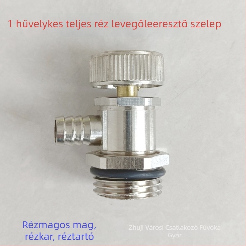 Radiátor leeresztő csap csavaros kapcsolattal — réz, nikkelezett bevonat, 0–100°C működési hőmérséklet, víz közeghez