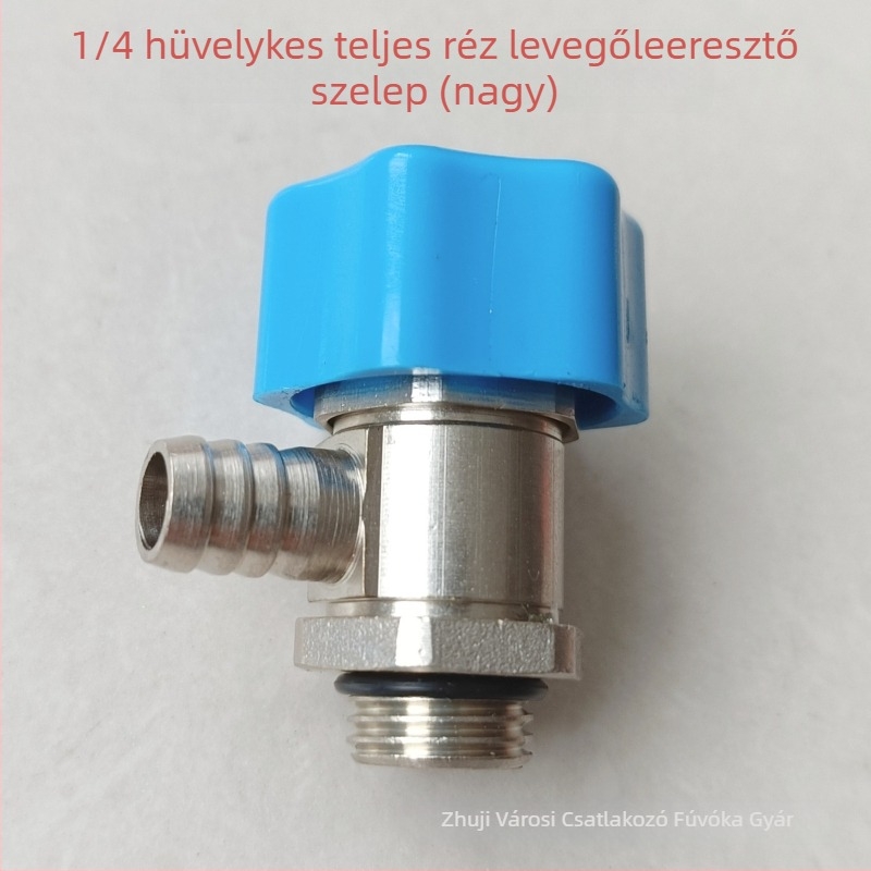 Radiátor leeresztő csap csavaros kapcsolattal — réz, nikkelezett bevonat, 0–100°C működési hőmérséklet, víz közeghez