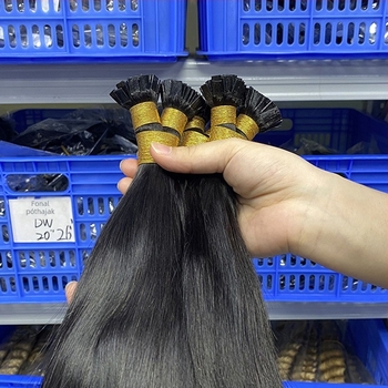 Női parókadarab, valódi hajból, kézzel szövött, egyenes, modell ST, középen elválasztott frufni