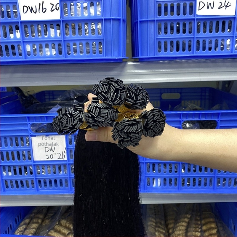 Női parókadarab, valódi hajból, kézzel szövött, egyenes, modell ST, középen elválasztott frufni