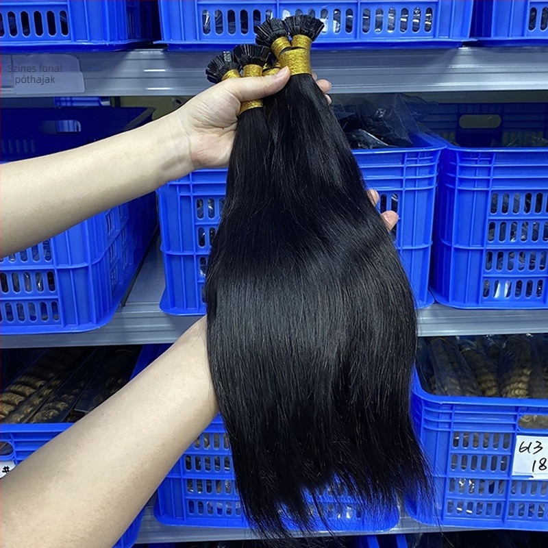 Női parókadarab, valódi hajból, kézzel szövött, egyenes, modell ST, középen elválasztott frufni