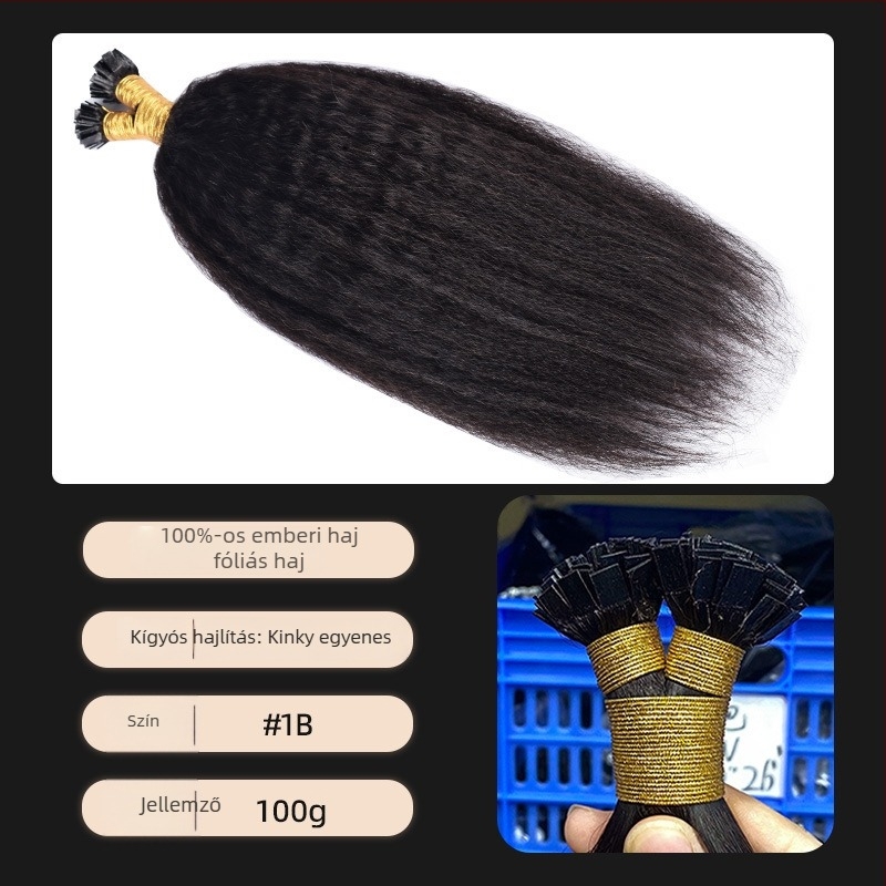 Női parókadarab, valódi hajból, kézzel szövött, egyenes, modell ST, középen elválasztott frufni