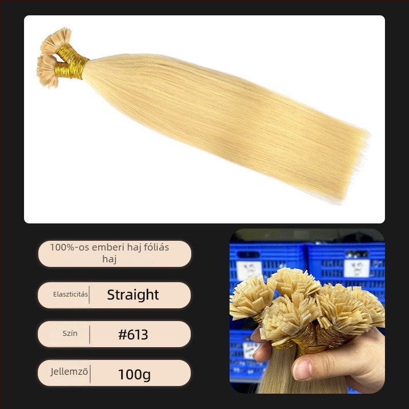 Női parókadarab, valódi hajból, kézzel szövött, egyenes, modell ST, középen elválasztott frufni