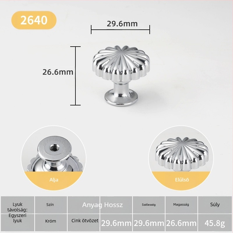 Szekrényajtó fogantyú — gömb alakú, cinkötvözetből, olasz minimalista stílus, felületre szerelhető, egylyukú modell
