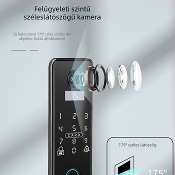 Intelligens biometrikus ajtózár arcfelismeréssel és ujjlenyomat-olvasóval, vízálló, távoli feloldás, ujjlenyomat-tárolás 100, >100000 feloldás, szkennelési idő <0.5 s, hamis felismerés <0.001%, DC tápegység
