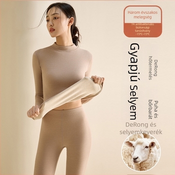 Női Poliészter alaptermikus alsónemű készlet, fél magas gallér, kettős réteg, vast anyag 251-300 g/m², velúr bélés