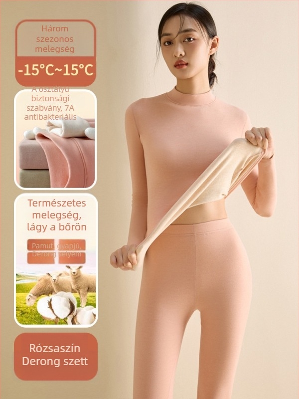 Női Poliészter alaptermikus alsónemű készlet, fél magas gallér, kettős réteg, vast anyag 251-300 g/m², velúr bélés