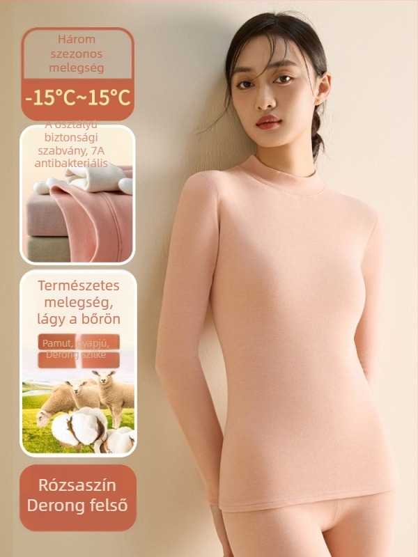 Női Poliészter alaptermikus alsónemű készlet, fél magas gallér, kettős réteg, vast anyag 251-300 g/m², velúr bélés