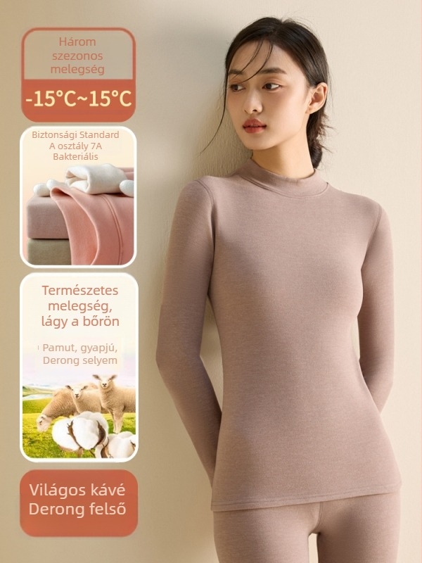 Női Poliészter alaptermikus alsónemű készlet, fél magas gallér, kettős réteg, vast anyag 251-300 g/m², velúr bélés