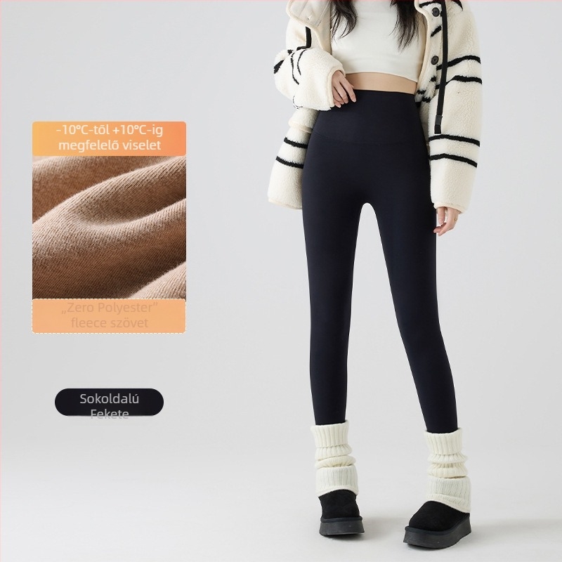 Nylonból készült fleece-lapolt termosz leggings, magas elasztikusság, vast anyag, geometriai minta